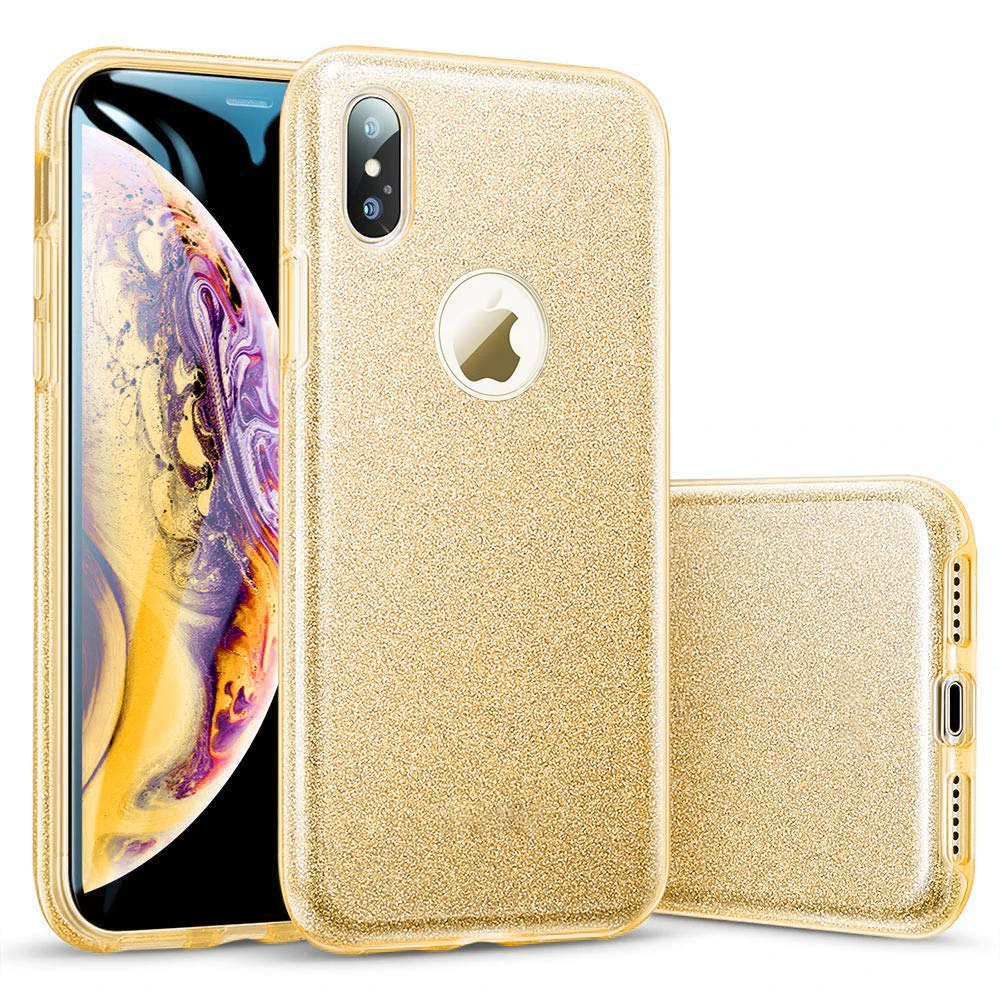 Противоударное 3 слоя чехол для iphone XS 11 Pro MAX XR X 10 6, 6 S, 7, 8plus, 5S 5 se чехол из поликарбоната+ ТПУ+ Блеск Блестящий Мягкий чехол - Цвет: Gold