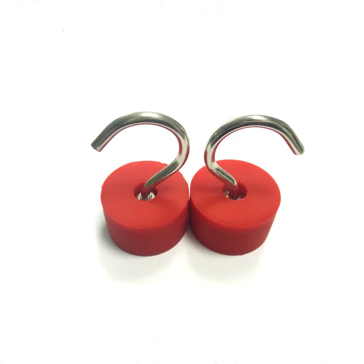 

PTSNET 45mm Diameter Strong Neodymium Magnet Hook 43KG Pull ForceStrong Lifting Magnet,Red Plastic Bag Pot Magnetic Tool Holder