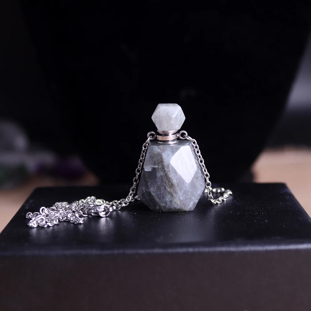 2020 New Arrival Stainless Steel Natural Stone Pendant Cut By Hand Crystal Perfume Bottles Necklace pendants For Men Women | Украшения и