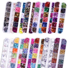 

12 Grids Nail Decoration Manicure Rhinestones Design Nail Art Holographic Butterfly Sequins 3d Shell Pearl Manicure Accessories