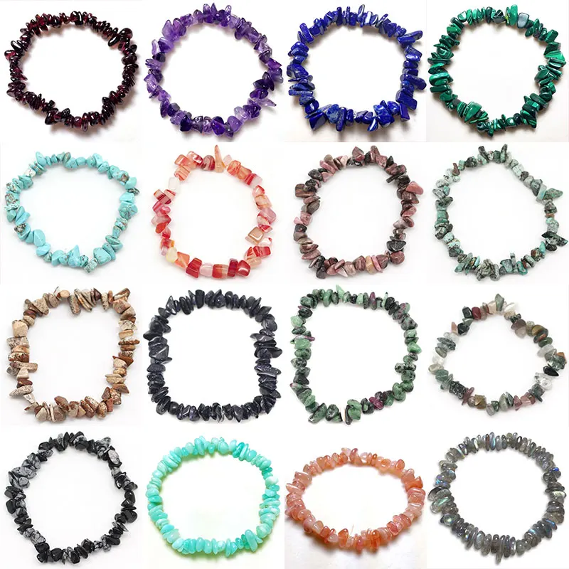 

Hot 16 style choices Natural Stone Beads Garnet Agates Turquoises Irregular Bracelets Adjustable energy elastic rope size