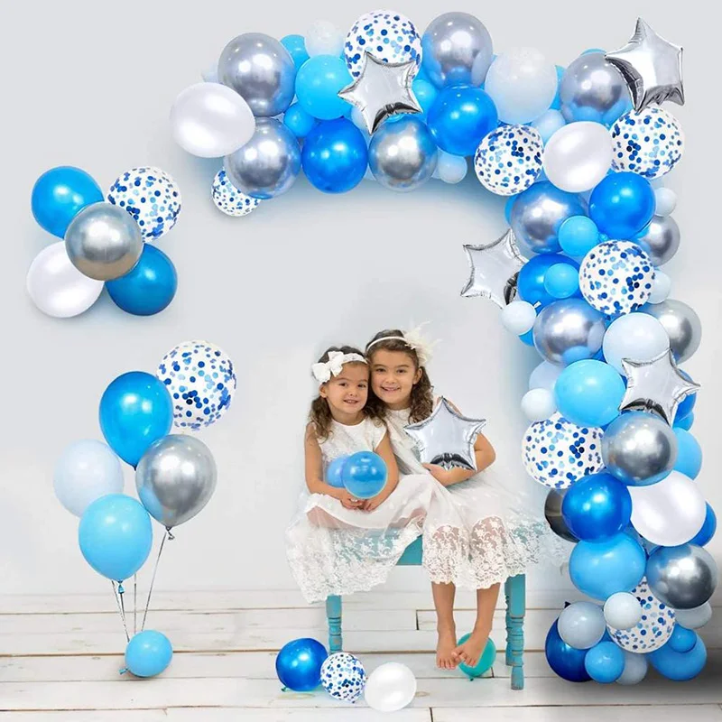 Blue Balloon Arch Garland Kit for Boy Girl Man Women Birthday Party Decoration with Tape Strips Tie Tools Flower Clips Confetti | Дом и сад