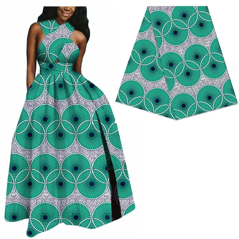 Зеленый круг африканская печатная настоящая голландская восковая ткань для женского платья высокое качество хлопок Анкара настоящая восковая Ткань 6 ярдов