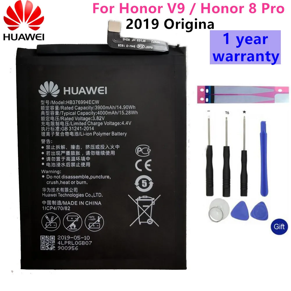 

Original Battery For Huawei honor 8 Pro Battery DUK-AL20 DUK-TL30 HB376994ECW 4000mAh Full Capacity For Huawei V9 Battery+Tools