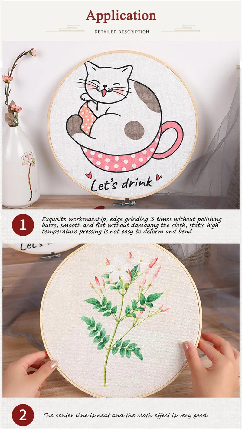1Pcs 40cm Wooden Frame Hoop Circle Embroidery Round Machine Bamboo For Cross Stitch Hand DIY Household Craft Sewing Needwork