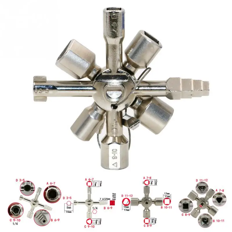 

10 In 1 Multifunction Cross Switch Key Wrench Alloy Universal Square Triangle for Elevator Electrical Cupboard Box Train Cabinet