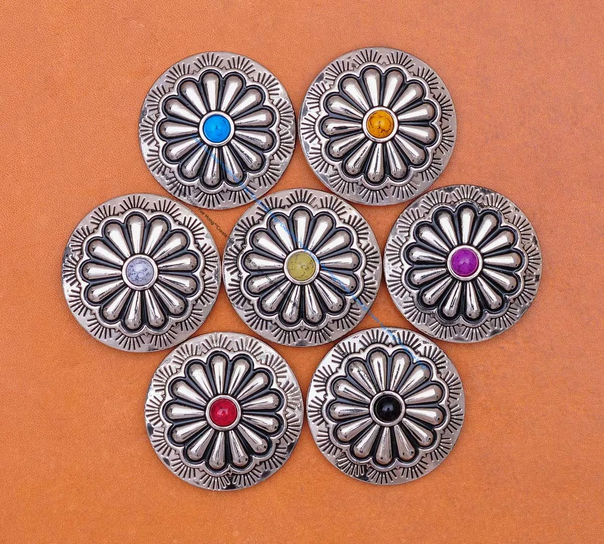 30mm 10 stücke versilbert Stammes blume gelbe Perle Leder craft Western Sattel Conchos für Handtasche Brieftasche Gürtel Schlüssel bund