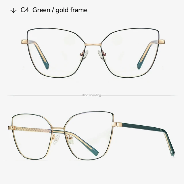 Toketorism Quality Anti Blue Glasses For Women Fashion Computer Eyeglasses Optical Frame GREEN GOLD