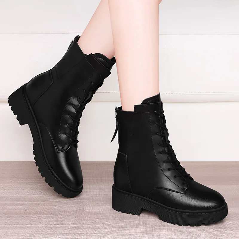 

Chunky-Heel Martin Boots Women's Tube Leather Boot 2019 Autumn And Winter New Style British-Style Short Boots Genuine Leather Bo