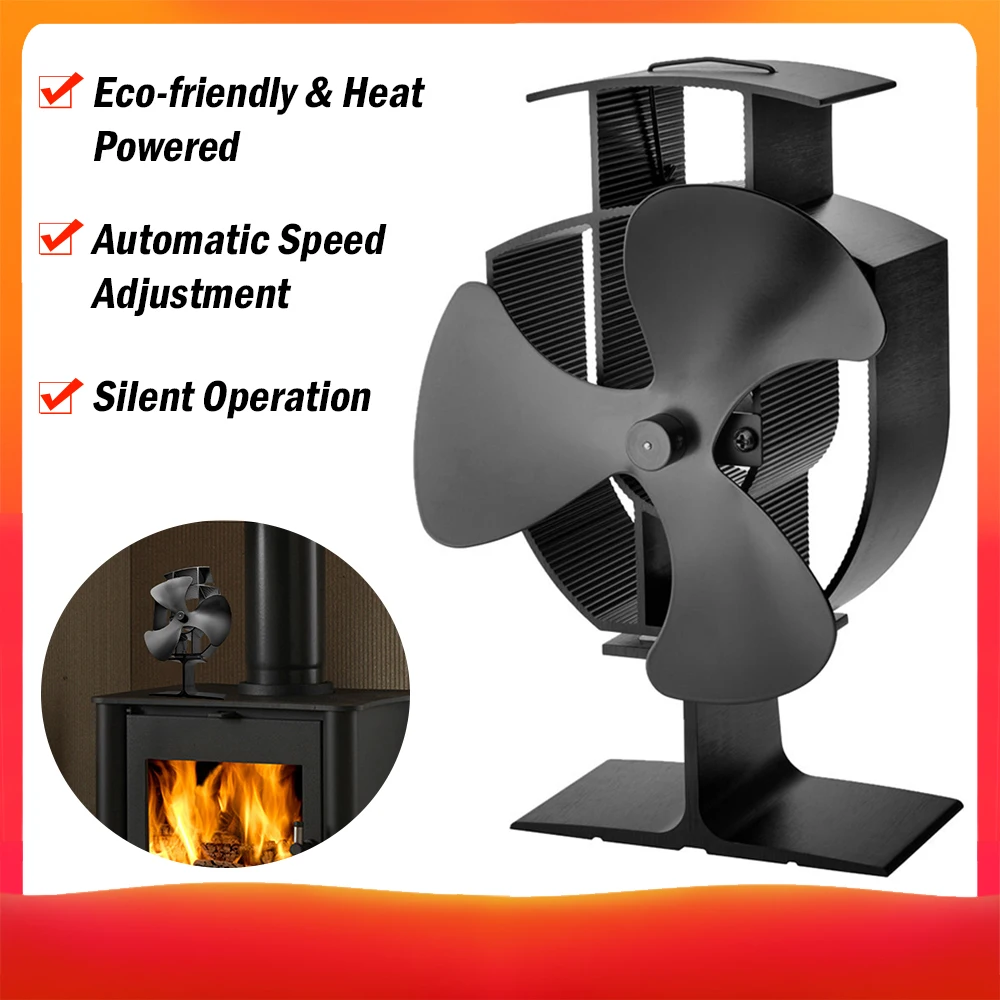 

Hot Black Quiet Stove Fan 3 Blade Fireplace Fan Heat Powered Wood Burner Fan Efficient Heat Distribution Fireplace Accessories