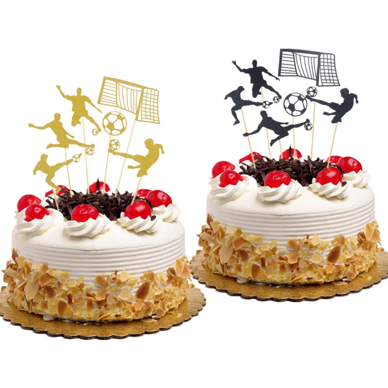 Cake Toppers Football Gold Black Happy Birthday Wedding Cupcake Cake Topper Flags Baby Shower Decor Cake Baking DIY Party Xmas
