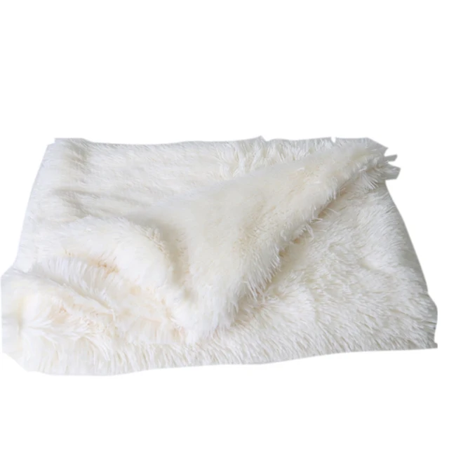Pet Dog Cat Fluffy Fur Blanket Sleeping Mat Dogs Cats Bed Cushion Cover Reversible Double Layer Washable for Dog Bed Couch Sofa White
