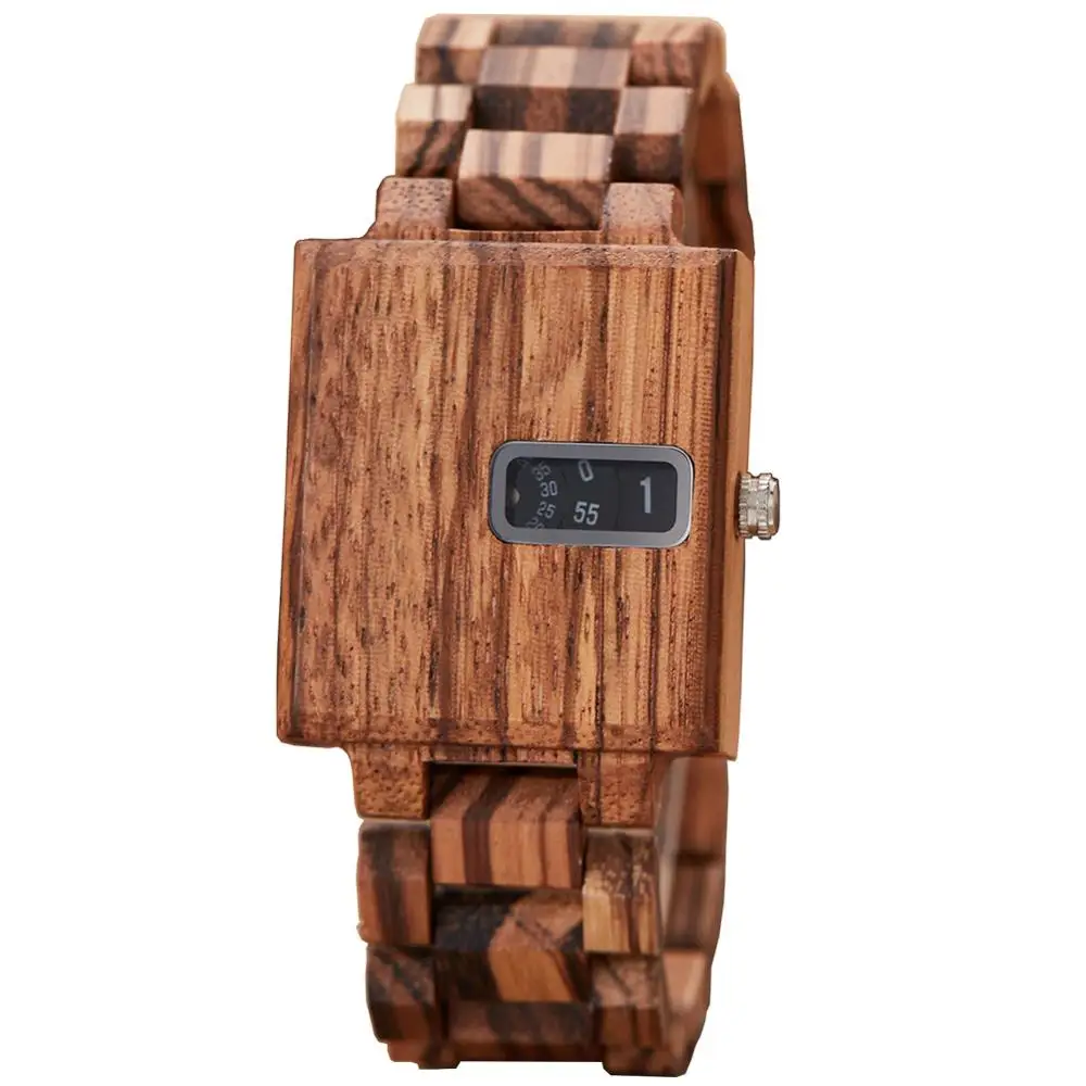 

Men Women Bamboo Wood Watch Square Unique Turntable Numbers Dial Quartz Male Full Wooden Band Case Wrist Clock Reloj for Couple