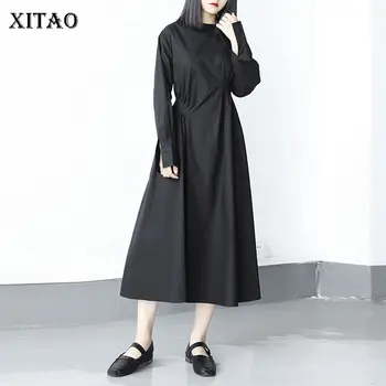 

XITAO Tide Plus Size Pleated Black Elegant Dress Women Clothes 2020 Spring Fashion Loose Casual Pullover Match All Dress ZLL4777