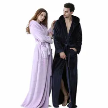Lovers Women Men Hooded Extra Long Flannel Bath Robe Thick Warm Winter Kimono Bathrobe Bridesmaid Dressing Gown Cardigan Robes