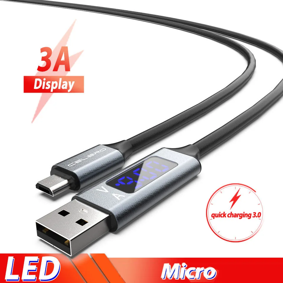 3а микро Usb кабель со светодиодный цифровым дисплеем синхронизации для huawei Y6 Y5 samsung Galaxy A6 Plus M10 каво кабель Micro Usb кабели