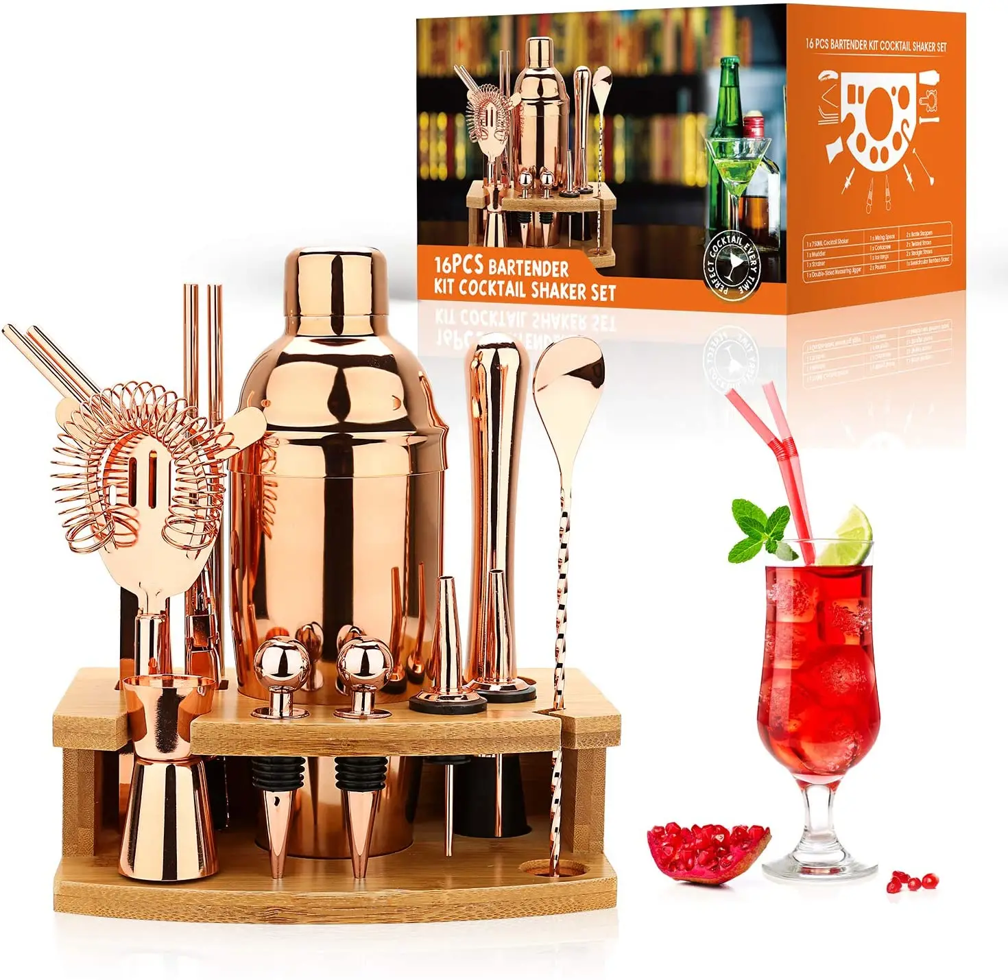 Bartending Cocktail Shaker Barkeeper Kit shaker Edelstahl Bar Werkzeug Set  mit Rezept und Rotierenden Rack Ständer Halter - AliExpress