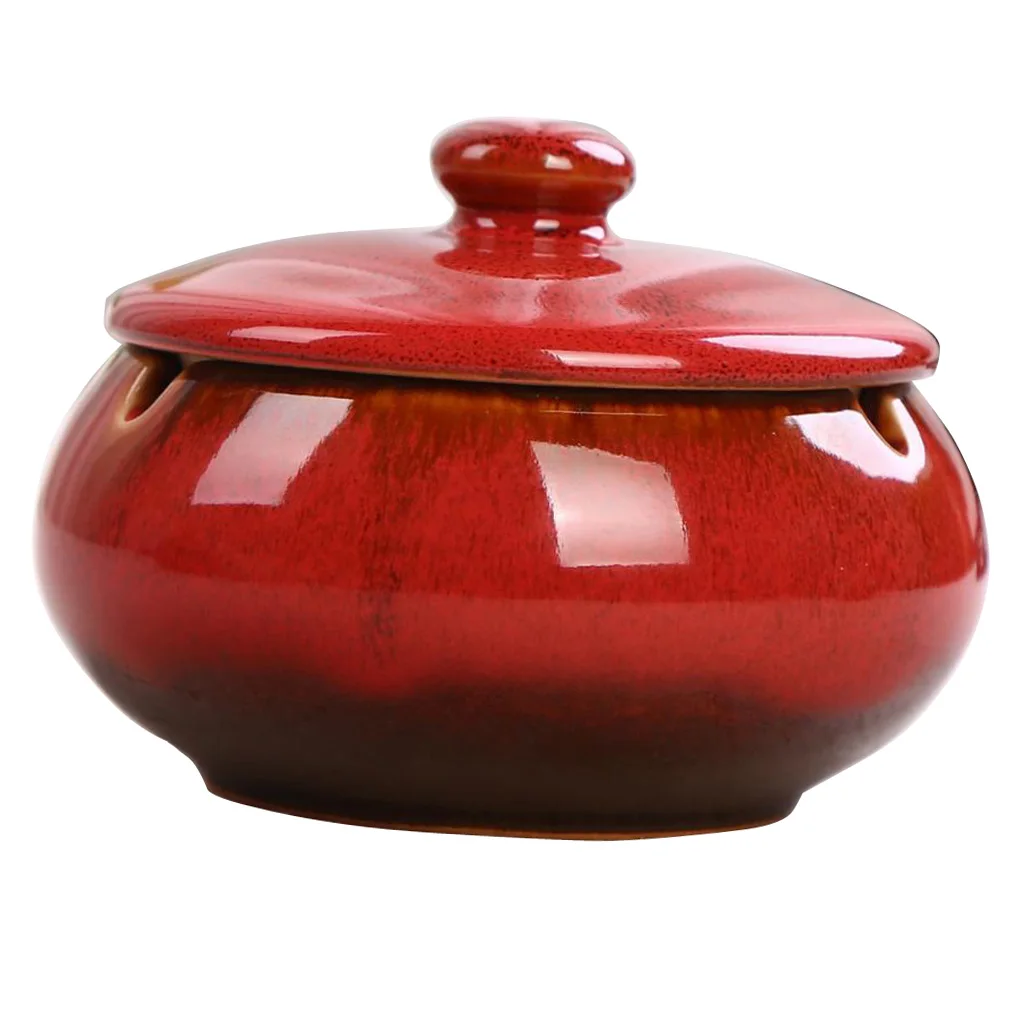 Red 11x8cm Ceramic Керамическая пепельница с крышкой ветрозащитная пепельница для курильщика настольная пепельница для сигарет Напольная керамическая пепельница - Цвет: Red 11x8cm Ceramic