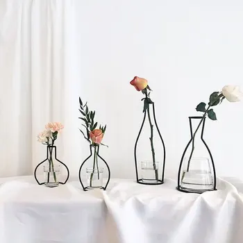 

Retro Iron Line Table Metal Flowers Vase Solid Plant Holder Modern Nordic Styles Minimalism Home Decor Iron Table Flower Vase