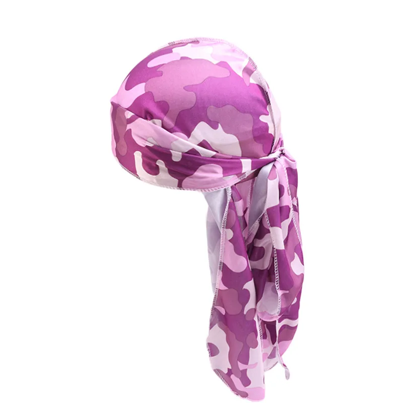 Pink Purple Новая мода Мужская камуфляжная шелковистая дюраг длинный хвост пиратский головной убор Женская бандана do doo бандана аксессуары для волос в виде тюрбана головной убор - Цвет: Pink Purple