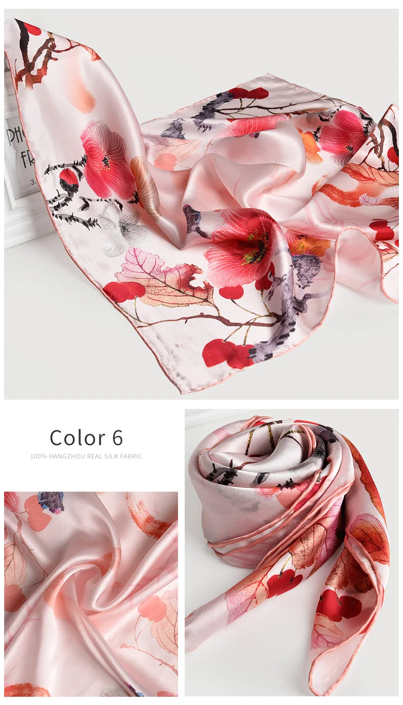 2019 Ханчжоу 100% натуральная квадратный шелковый шарф 65*65 см роскошные шелковая накидка, платки для дамы печати Бандана Хиджаб квардратный