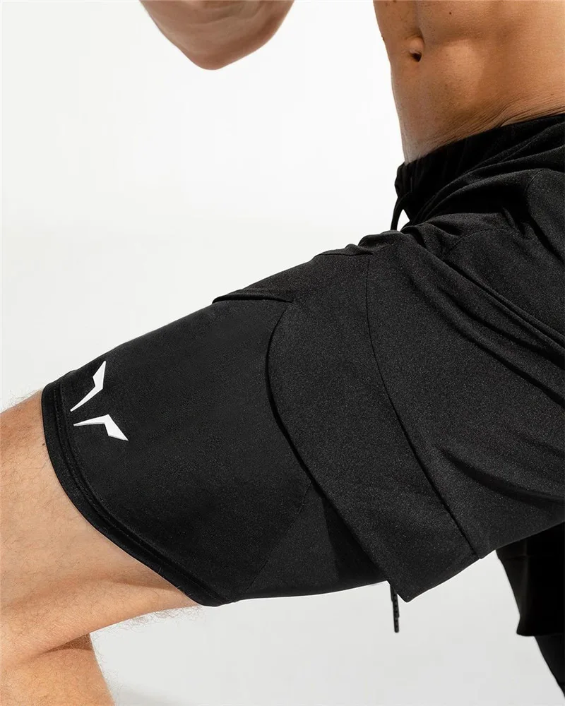 mens casual shorts New double-layer 2 in 1 sports men's short jogger gym bodybuilding sports pants with built-in pockets fashion men's clothing mens casual summer shorts