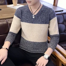 LEFT rom, осень, Модный повседневный полосатый хлопковый свитер, MaleV-горловина, теплые вязаные рубашки, мужские свитера, пуловеры, пальто, мужские S-XXXL