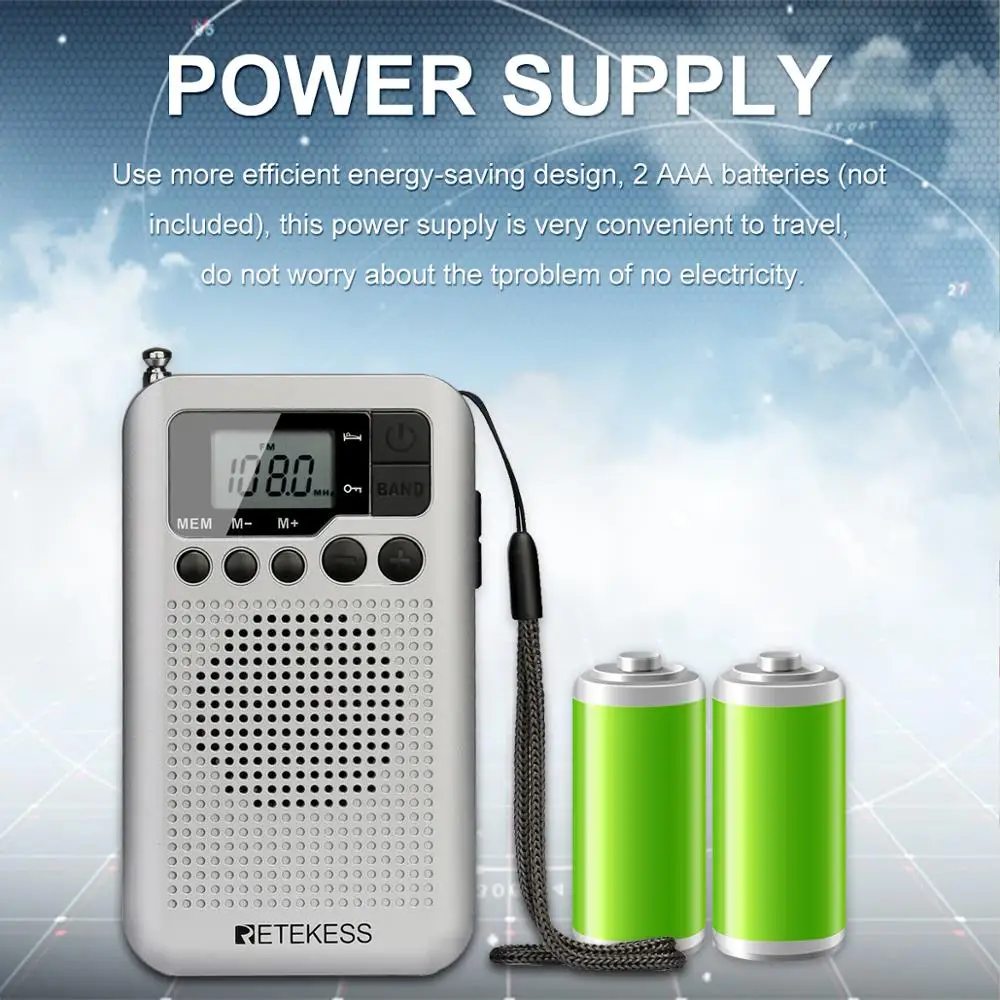Retekess TR106 Portable FM AM Radio with LCD Display Digital Tuning Speaker Headphone Jack and Support Clock Function