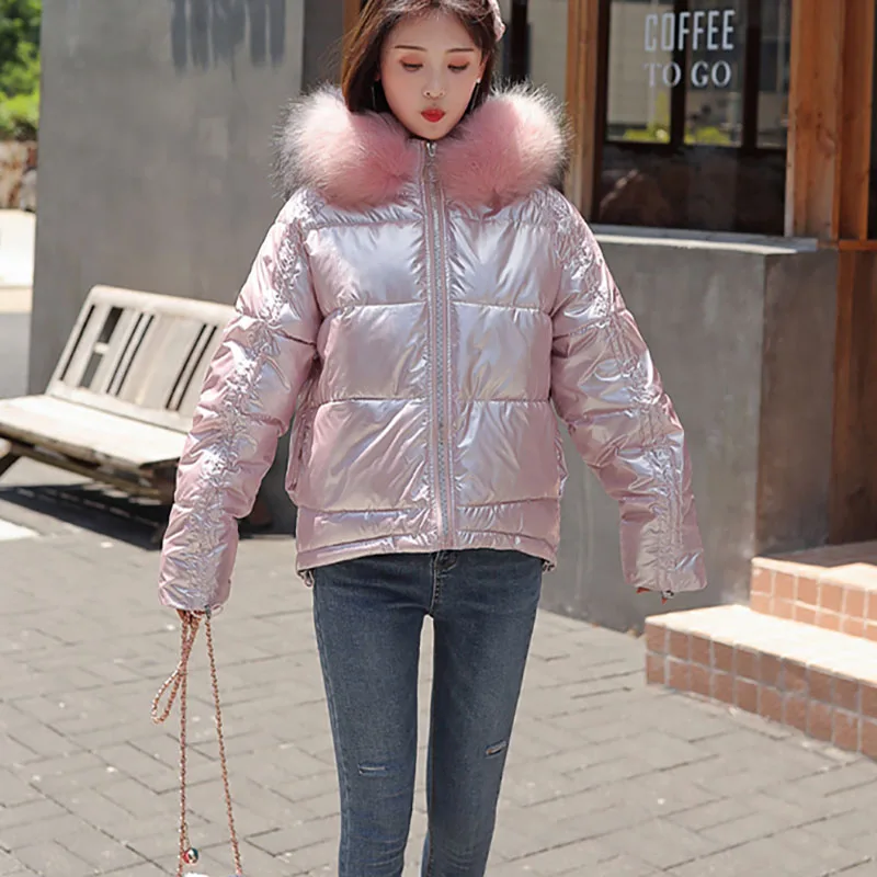 

Cotton Coat Women 2019 Winter New Casual Loose Long-sleeved Big Fur Female Outerwear Solid Slim Office Lady Short Cotton Jacket