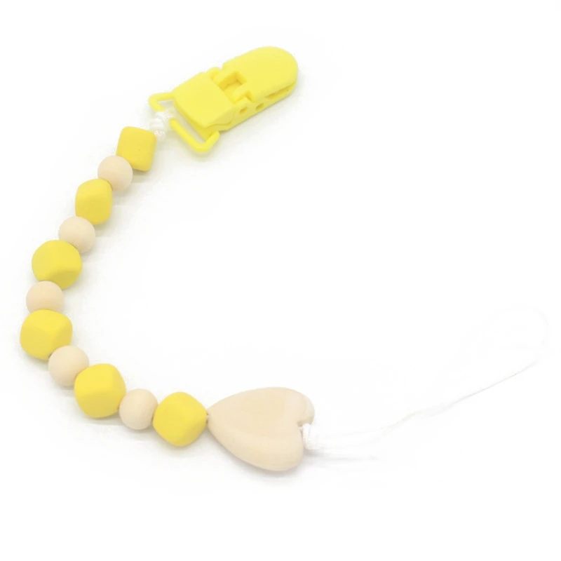 Силиконовые зажимы для прорезывания зубов, деревянные бусины, в форме сердца, держатель для соски, детские игрушки для жевания