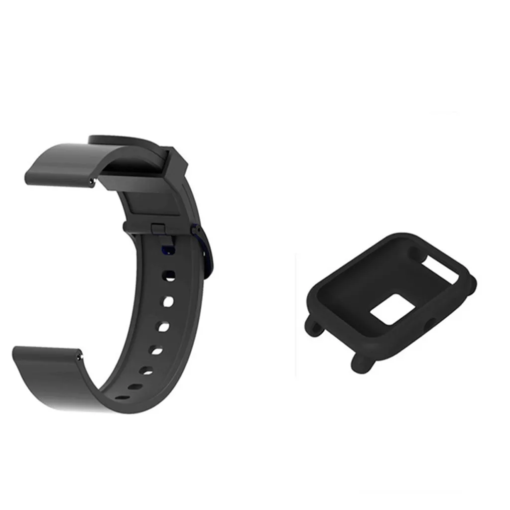 Для Huami Amazfit Bip Молодежные часы силиконовый ремешок+ силиконовая куртка 2 в 1 унисекс модный ремешок для часов черный красный