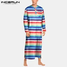 Men Striped Robes Colorful O Neck Soft Long Sleeve Bathrobes Loose Comfortable Leisure Nightgown Men Dressing Gown 5XL INCERUN 7