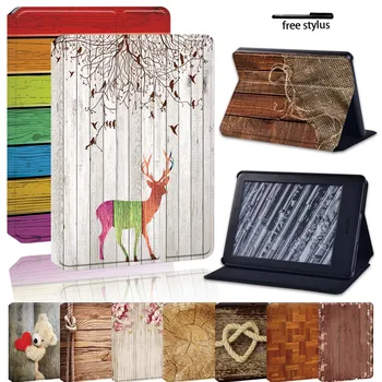 

Printed Wood Leather Stand Tablet eReader Cover Case For Amazon Kindle 8th/10th Gen/Kindle Paperwhite 1/2/3/4 +Pen
