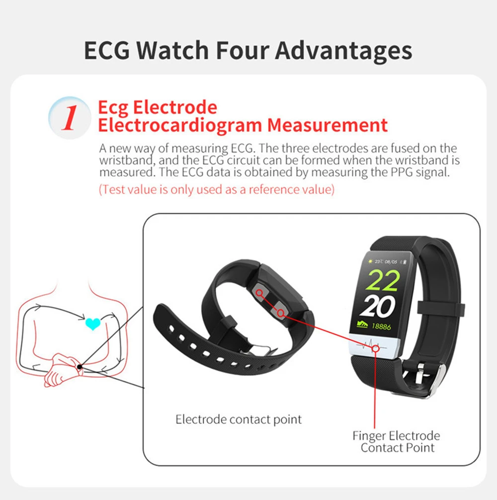 Lerbyee Q1S ECG Смарт-часы 1,14 дюймов Большой цветной экран профессиональный монитор сердечного ритма и артериального давления фитнес-трекер