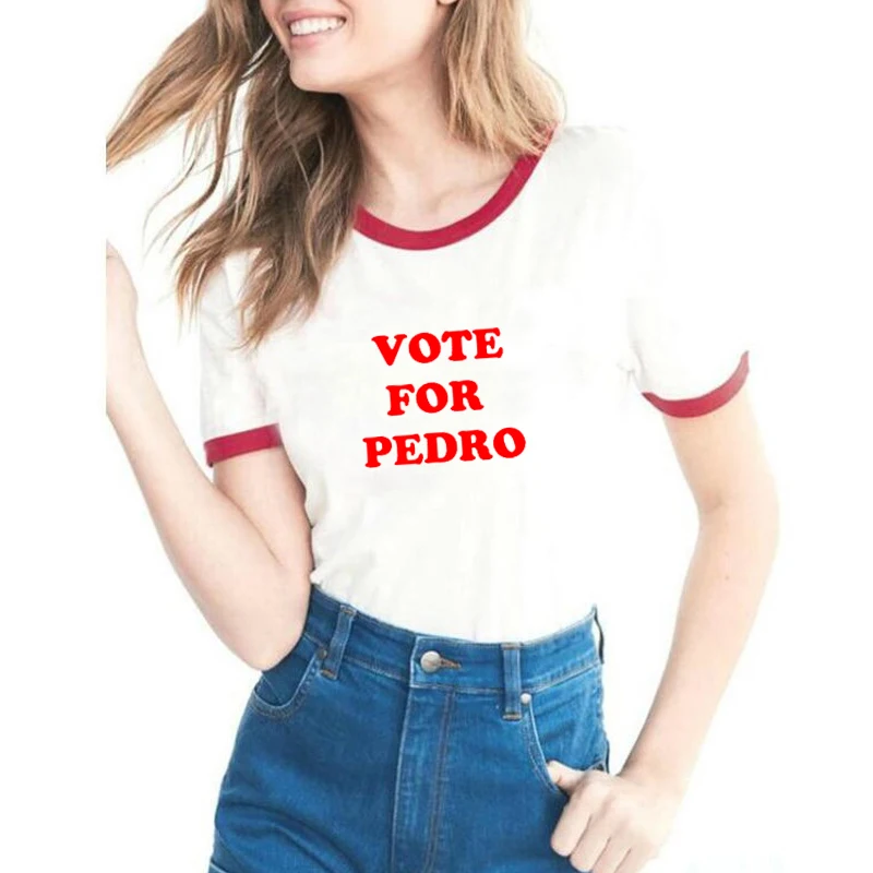Футболка с надписью «Vote For Pedro», футболка унисекс из хлопка, большие размеры, топы с круглым вырезом и короткими рукавами, крутой Графический стакан, футболки