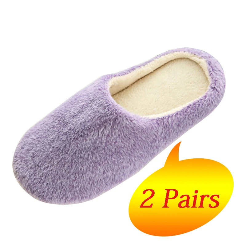 

2 Pairs Winter Home Slippers Women Flock Flip Flops Indoor Slippers Warm Shoes Woman Anti-slip Slides Flat Home Shoes Pantufa