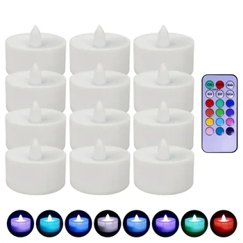

12pcs Timed Remote Control Electronic Candle Light Colorful Flashing Plastic Exquisite LED Candle Light Christmas Smokeless Cand