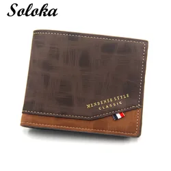 Multi-function Men's Wallet Letter Matte Large-capacity Short Retro Two-fold Wallet with Banknote Bit Coin Pouch Card Holder