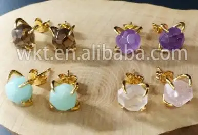 mix color WT-E123 натуральный камень клипсы с камнем Серьги Амазонит крик стали натуральный камень шпильки с 24k золотой Гальванизированный зубец установка - Окраска металла: mix color