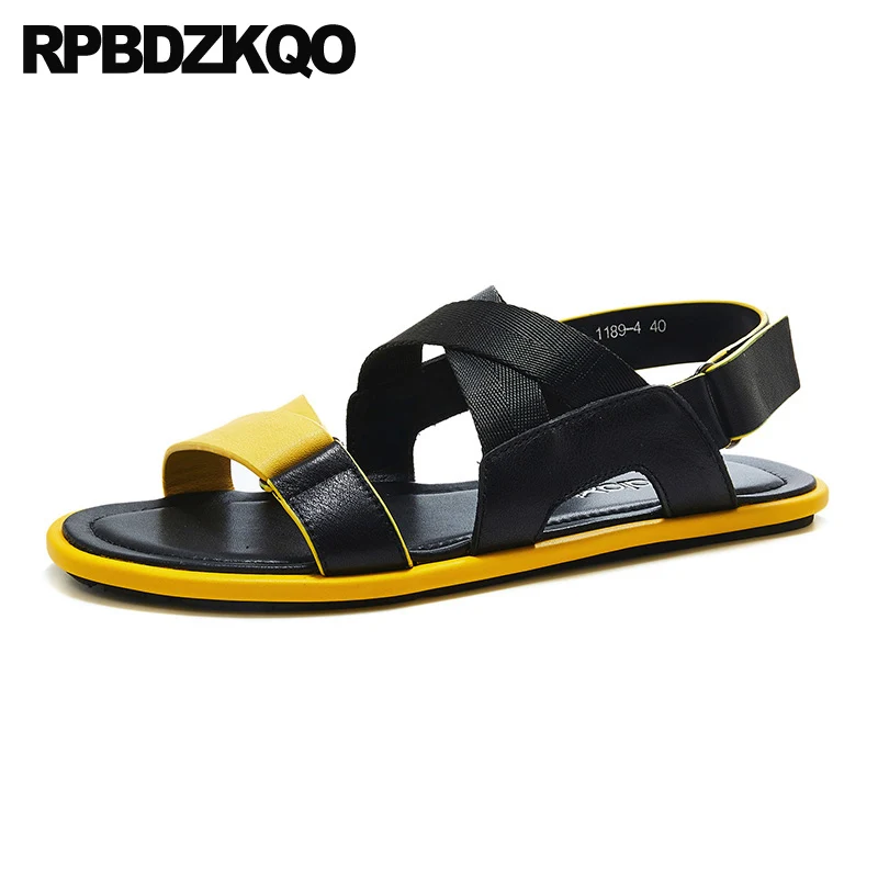 Sandals Flat Genuine Leather Black Beach Luxury Italian Famous Brand