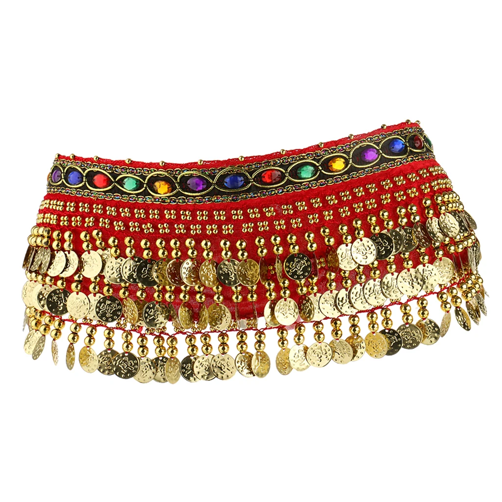 Женский пояс для танца живота бедра шарф с золотыми монетами Висячие - Цвет: Красный