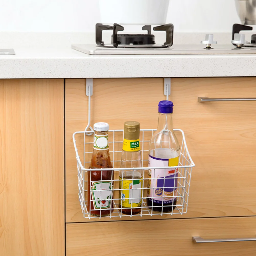 Multifunction Cabinet Storage Basket Over Door Hanging Iron Storage Rack Organizer Holder for Kitchen Bathroom Office White