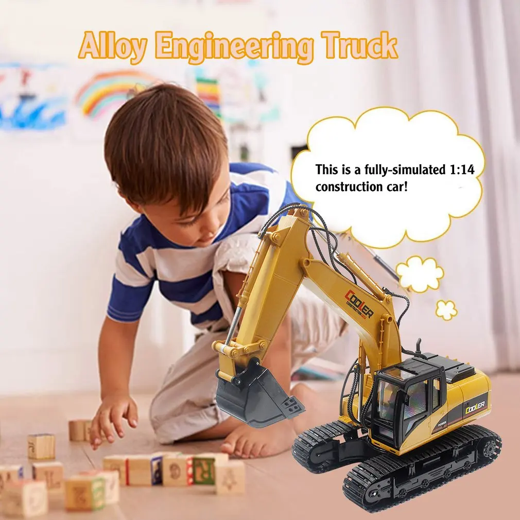 1350 1:14 15CH Die-Cast Alloy Remote Control Excavator Engineering Truck Static Model Caterpillar Wheel Kids Educational Toy