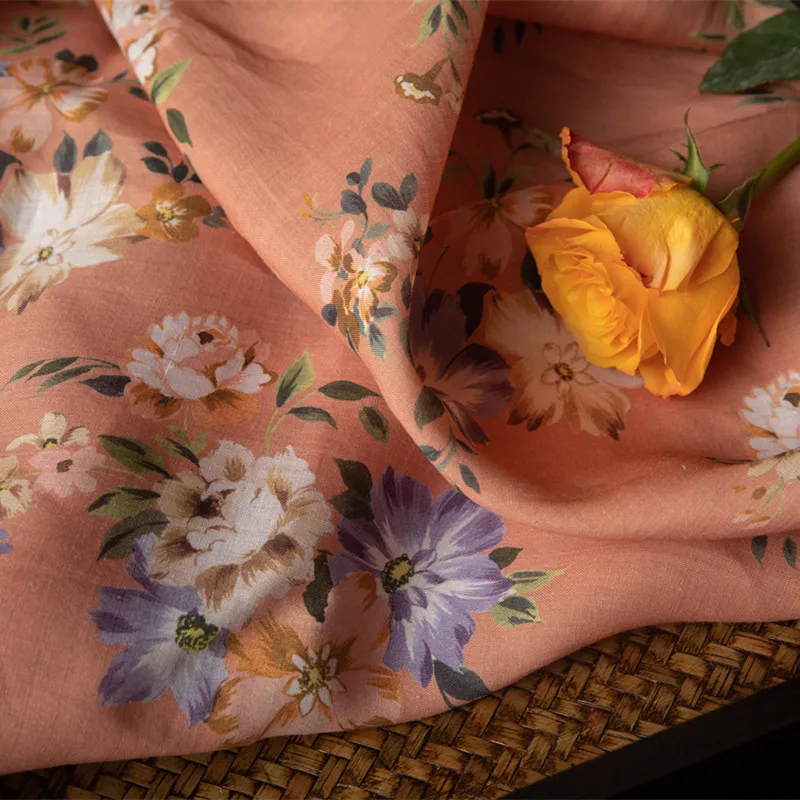 Высокое качество рами ткань цифровая печать tissu летний бренд Индивидуальные дизайнерские платья халат материал