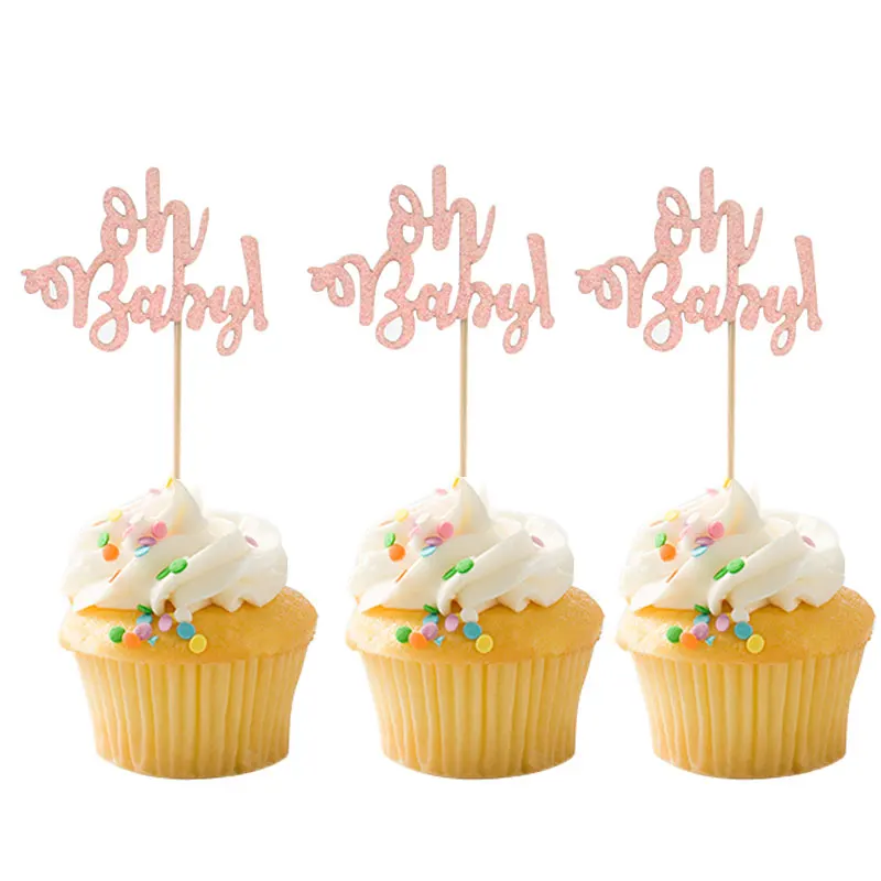 Giuffi Set of 24 Golden Oh Baby One Cupcake Toppers Party Decors Baby's Birthday 