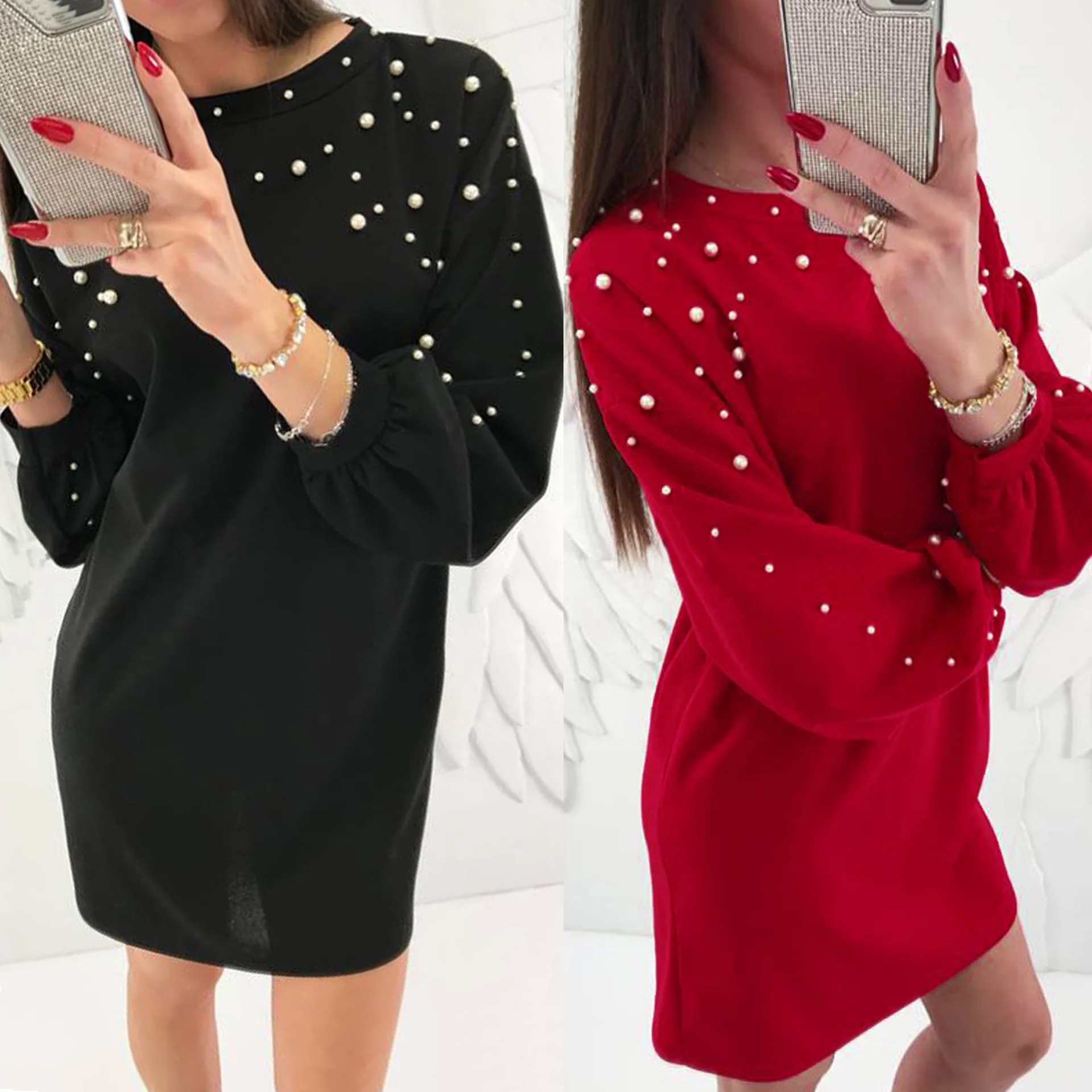 

OWLPRINCESS Crew Neck New Style Solid Color Long Sleeve Slim Fit Long Dress Women's Dress