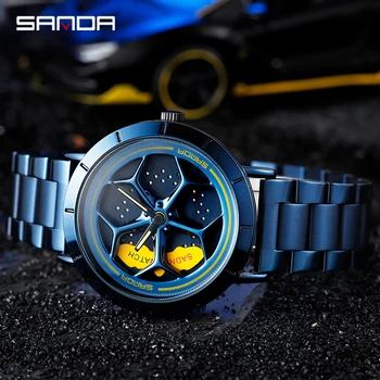 

High Quality Stainless Steel Strap Life Waterproof Wheel Shaped Quartz Men Watch 2020 Top Brand SANDA Men Rotating Dial Watch