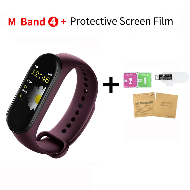 purple M4 Smart Bracelet Waterproof Color Screen Smart Band Bluetooth Heart Rate Fitness Monitor Wristband Newest Smart Bracelet - Цвет: purple