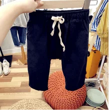 Летняя детская одежда в Корейском стиле; стиль; повседневные тонкие детские Брюки-Капри из моющейся ткани с большим шаговым швом