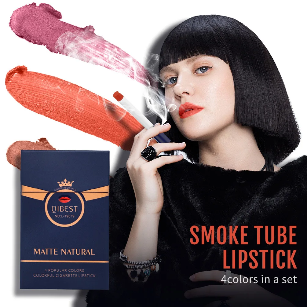 Qibest 4 Colors Cigarette Lipstick Set Smoke Tube Lipstick Makeup Velvet Matte Long Lasting Lips Nude Rouge Lip Batom Waterproof Qibest 4 Colors Cigarette Lipstick Set Smoke Tube Lipstick Makeup Velvet Matte Long Lasting Lips Nude Rouge Lip Batom Waterproof